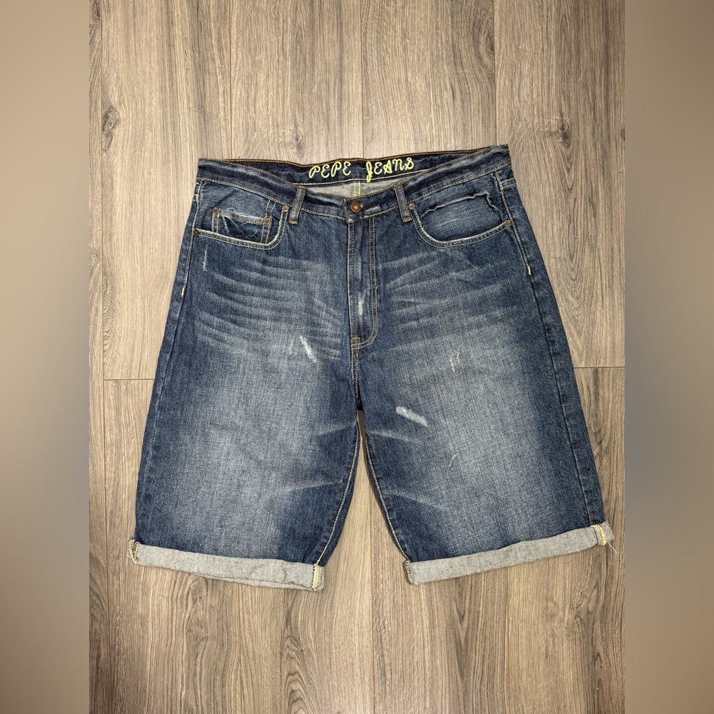Vintage Pepe Jeans Blue Baggy Jean Shorts Size 38 Y2K Skater‎ Hiphop Vtg